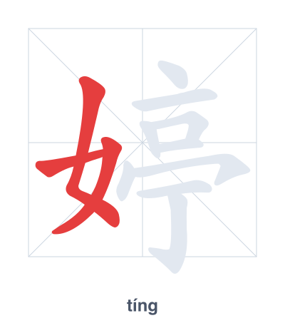 Stroke order practice for 婷 - tíng