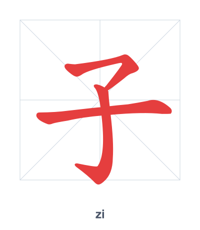 Stroke order practice for 子 - zi