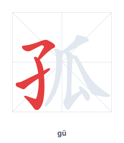 Stroke order practice for 孤 - gū
