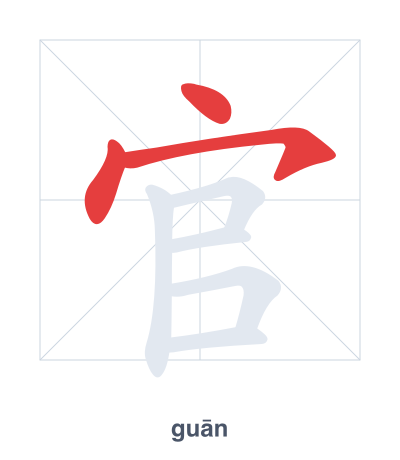 Stroke order practice for 官 - guān