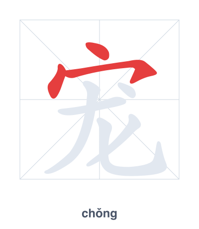 Stroke order practice for 宠 - chǒng