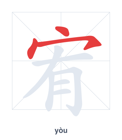 Stroke order practice for 宥 - yòu