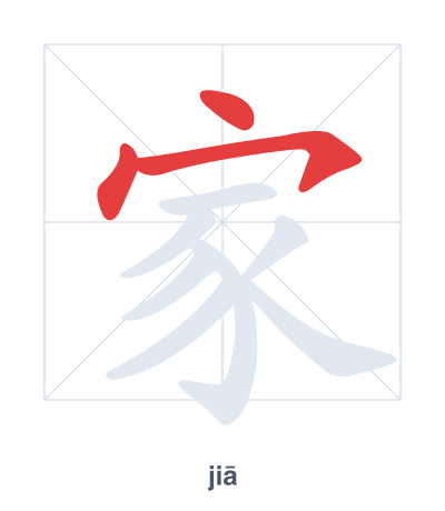 Stroke order practice for 家 - jiā
