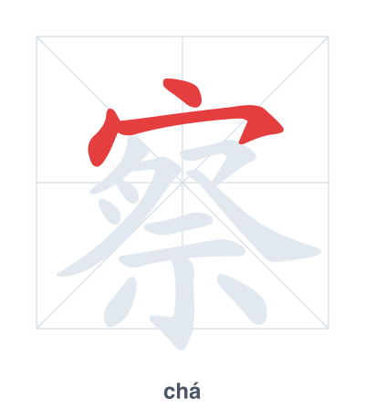 Stroke order practice for 察 - chá