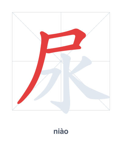 Stroke order practice for 尿 - niào