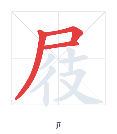 Stroke order practice for 屐 - jī