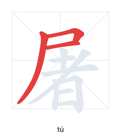 Stroke order practice for 屠 - tú