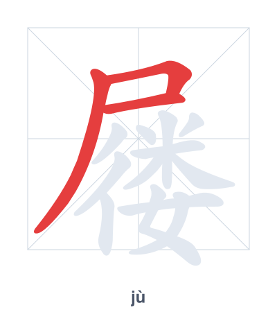 Stroke order practice for 屦 - jù
