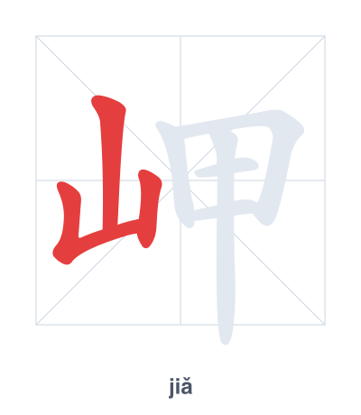Stroke order practice for 岬 - jiǎ