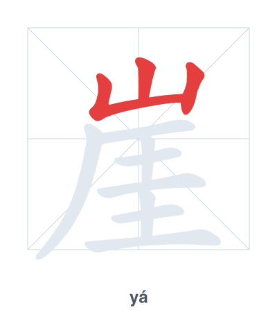 Stroke order practice for 崖 - yá