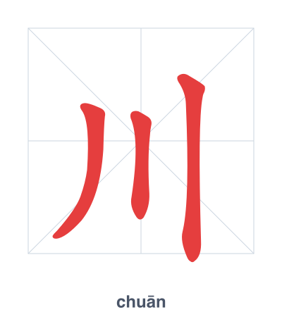 Stroke order practice for 川 - chuān