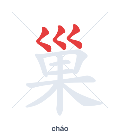 Stroke order practice for 巢 - cháo