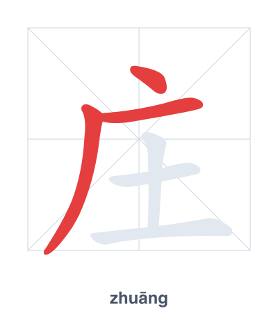 Stroke order practice for 庄 - zhuāng