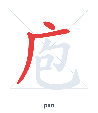Stroke order practice for 庖 - páo