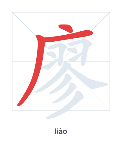 Stroke order practice for 廖 - liào