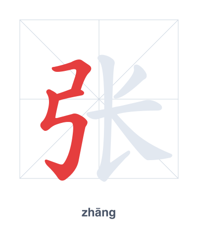 Stroke order practice for 张 - zhāng