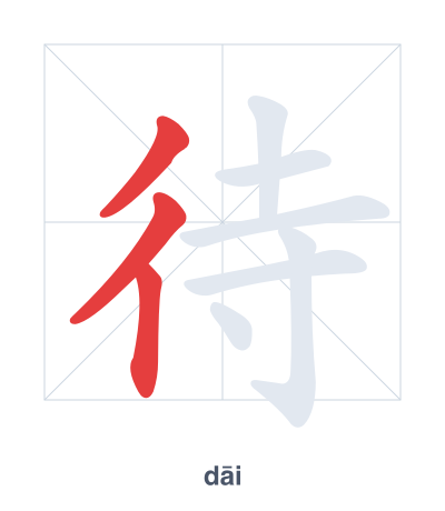 Stroke order practice for 待 - dāi