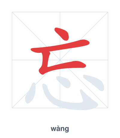 Stroke order practice for 忘 - wàng