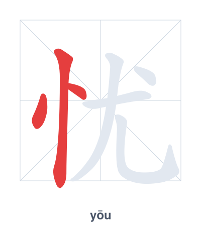 Stroke order practice for 忧 - yōu