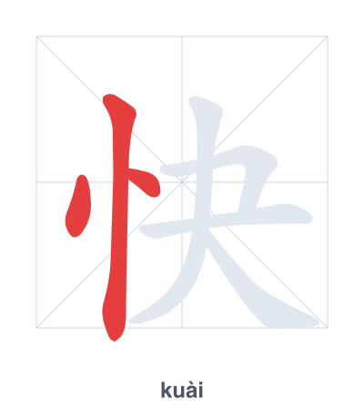 Stroke order practice for 快 - kuài