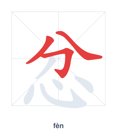 Stroke order practice for 忿 - fèn