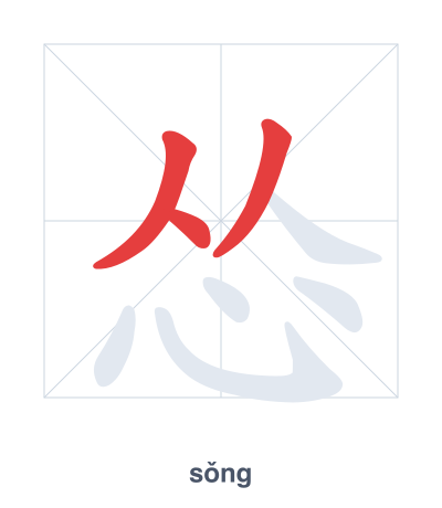 Stroke order practice for 怂 - sǒng