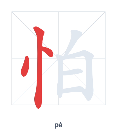 Stroke order practice for 怕 - pà