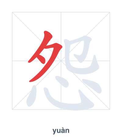 Stroke order practice for 怨 - yuàn