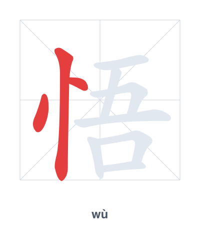 Stroke order practice for 悟 - wù