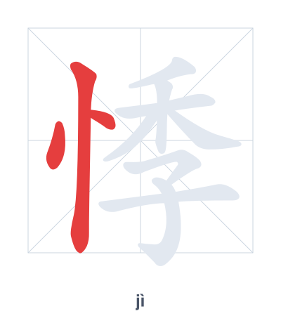 Stroke order practice for 悸 - jì
