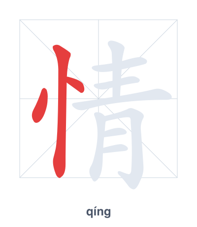 Stroke order practice for 情 - qíng