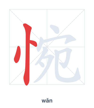 Stroke order practice for 惋 - wǎn