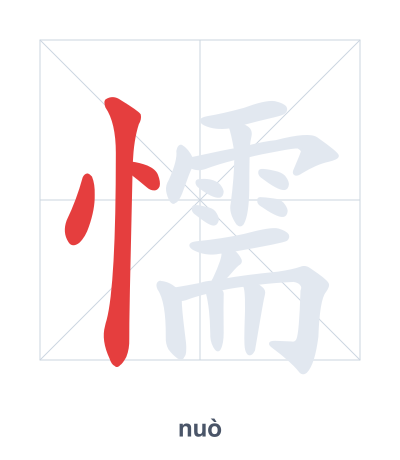 Stroke order practice for 懦 - nuò