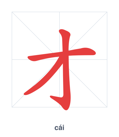 Stroke order practice for 才 - cái