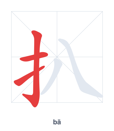 Stroke order practice for 扒 - bā