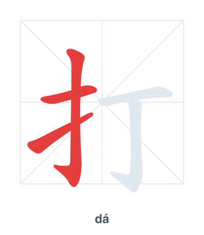 Stroke order practice for 打 - dá