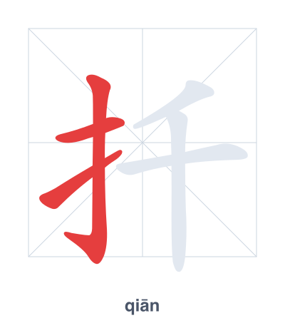 Stroke order practice for 扦 - qiān