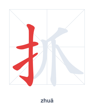 Stroke order practice for 抓 - zhuā