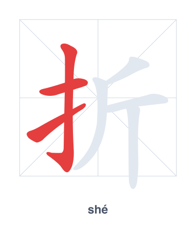 Stroke order practice for 折 - shé