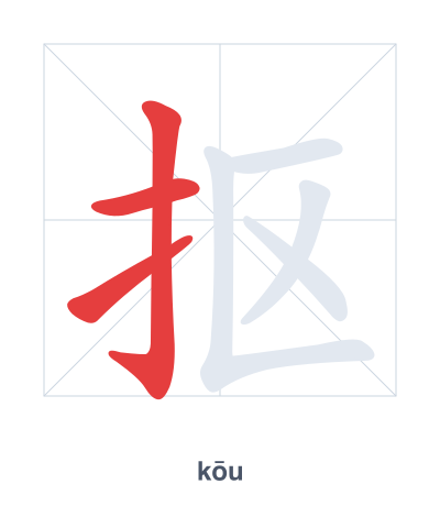 Stroke order practice for 抠 - kōu