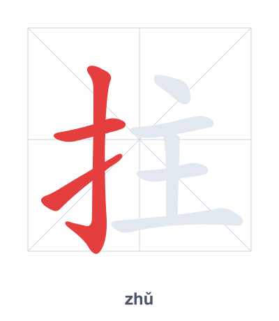 Stroke order practice for 拄 - zhǔ