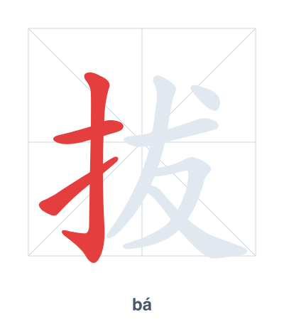 Stroke order practice for 拔 - bá