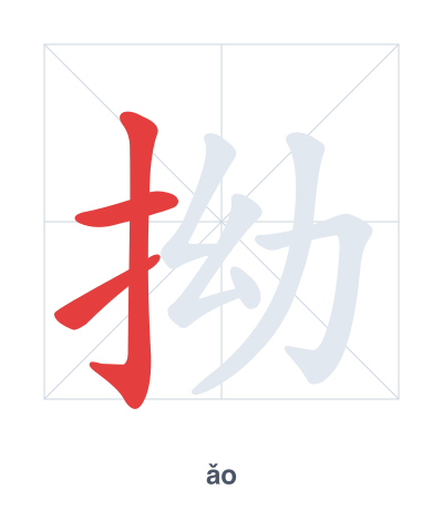 Stroke order practice for 拗 - ǎo