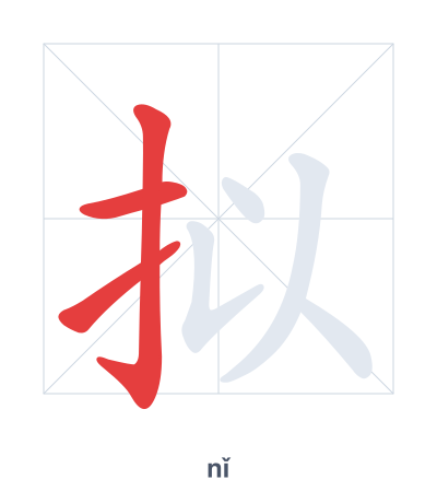 Stroke order practice for 拟 - nǐ