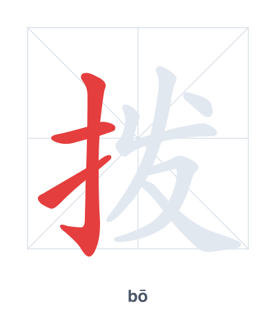 Stroke order practice for 拨 - bō