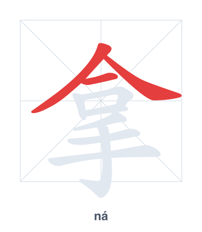 Stroke order practice for 拿 - ná