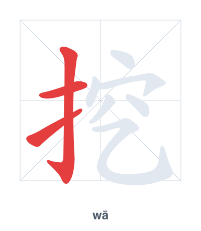 Stroke order practice for 挖 - wā