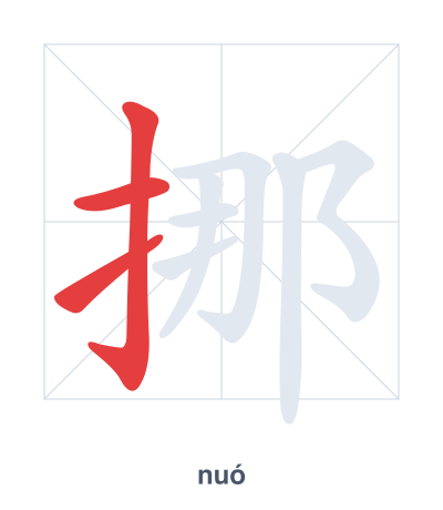 Stroke order practice for 挪 - nuó