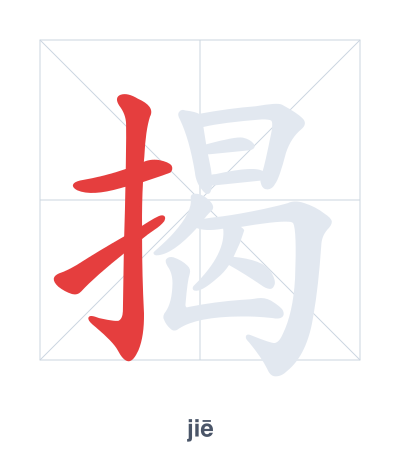 Stroke order practice for 揭 - jiē