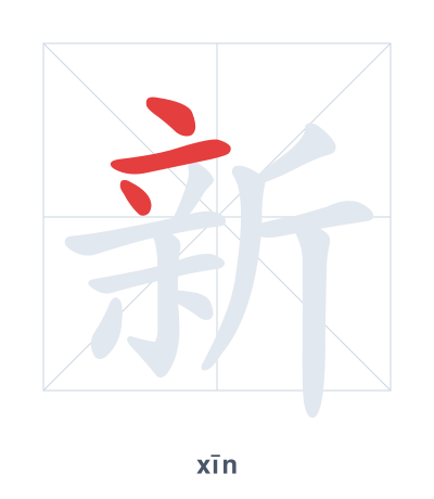 Stroke order practice for 新 - xīn